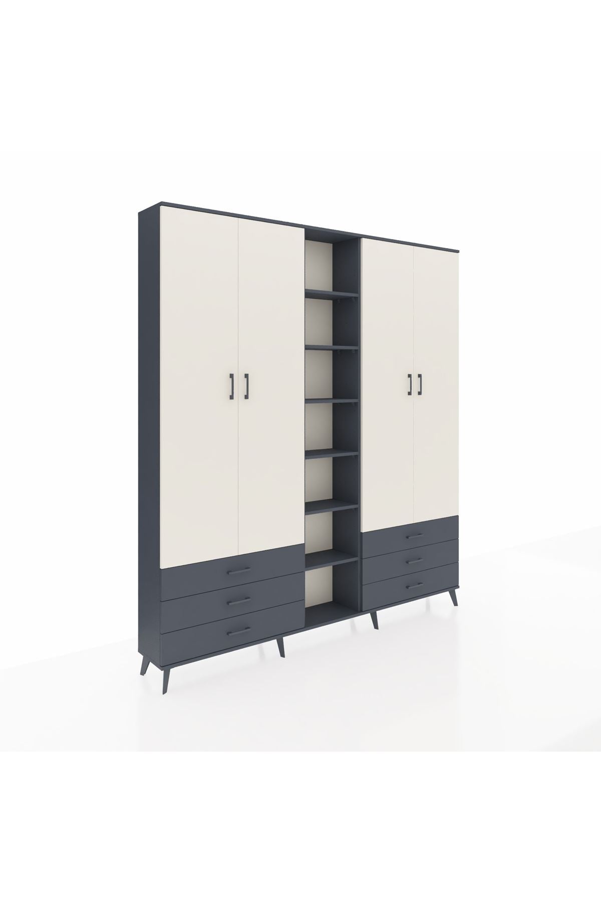 Arges Dolap 13 Raflı 6 Çekmeceli 2 Askılı 220x30x243 Antrasit-Aytaşı/Antrasit