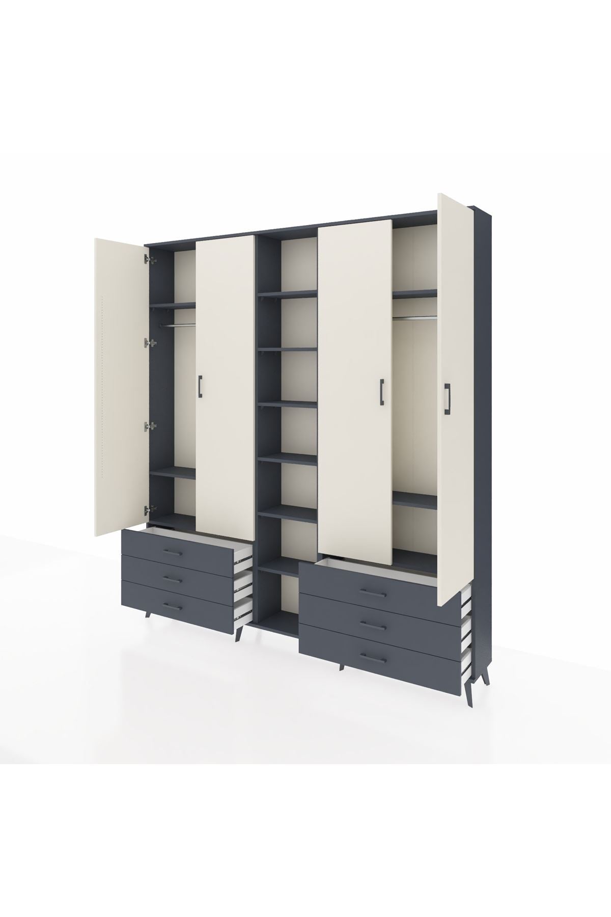 Arges Dolap 13 Raflı 6 Çekmeceli 2 Askılı 220x30x243 Antrasit-Aytaşı/Antrasit