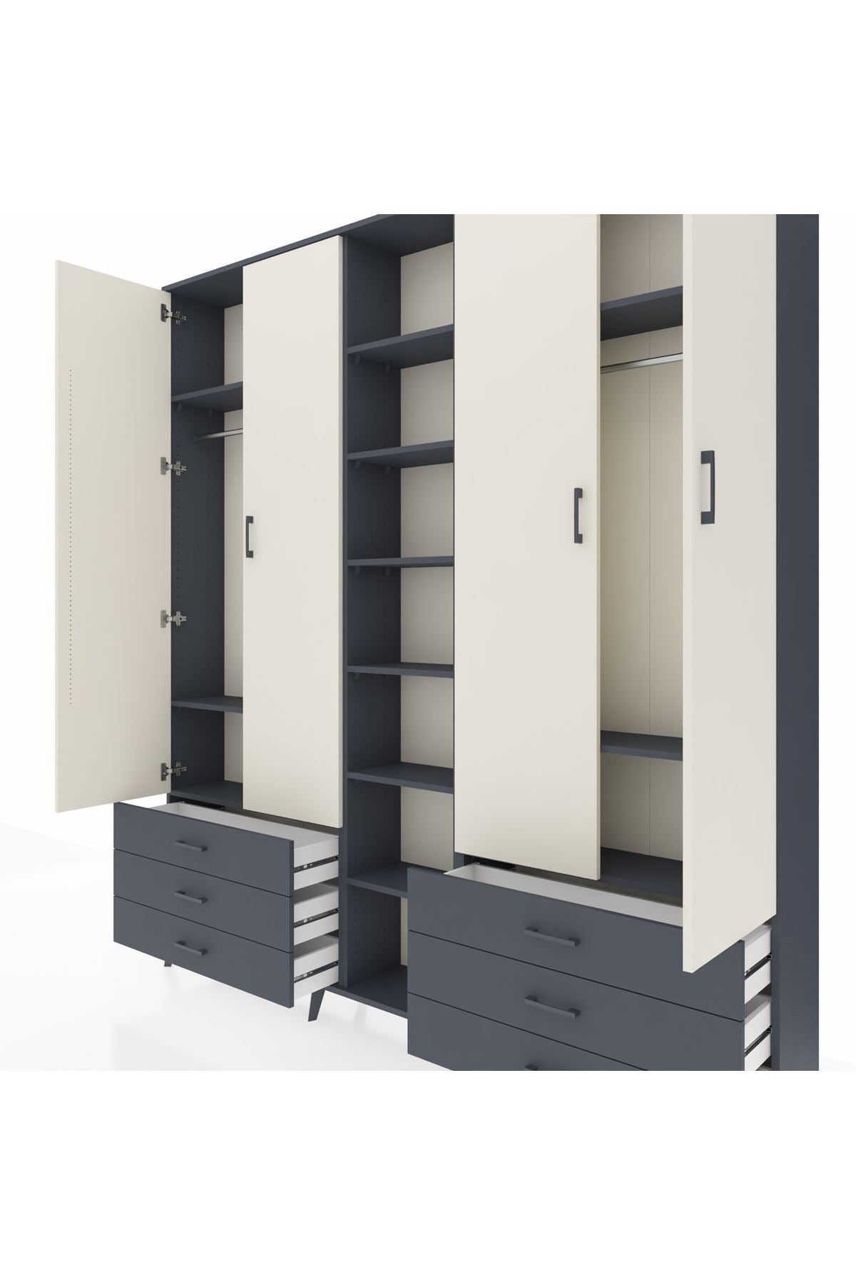 Arges Dolap 13 Raflı 6 Çekmeceli 2 Askılı 220x30x243 Antrasit-Aytaşı/Antrasit