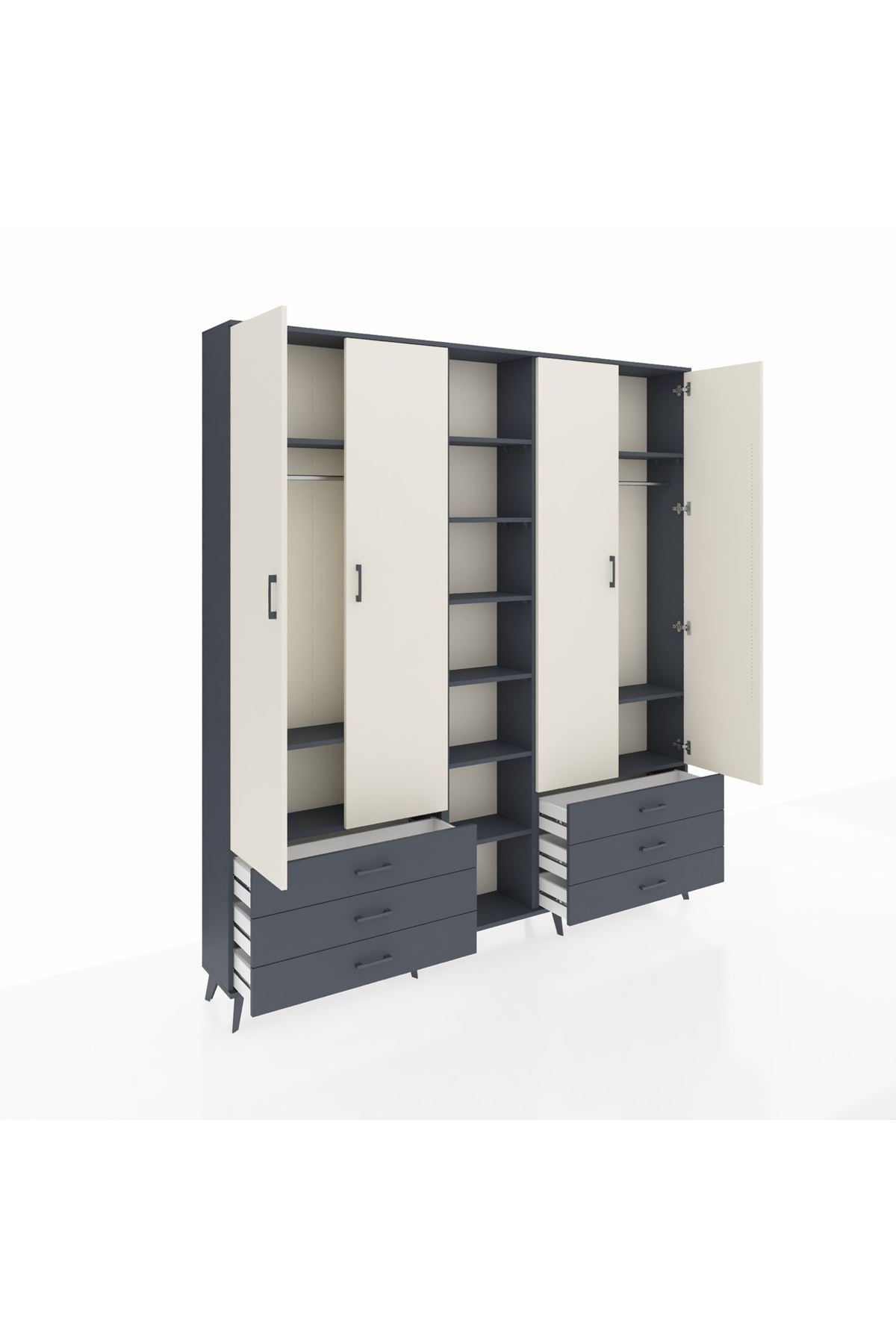 Arges Dolap 13 Raflı 6 Çekmeceli 2 Askılı 220x30x243 Antrasit-Aytaşı/Antrasit