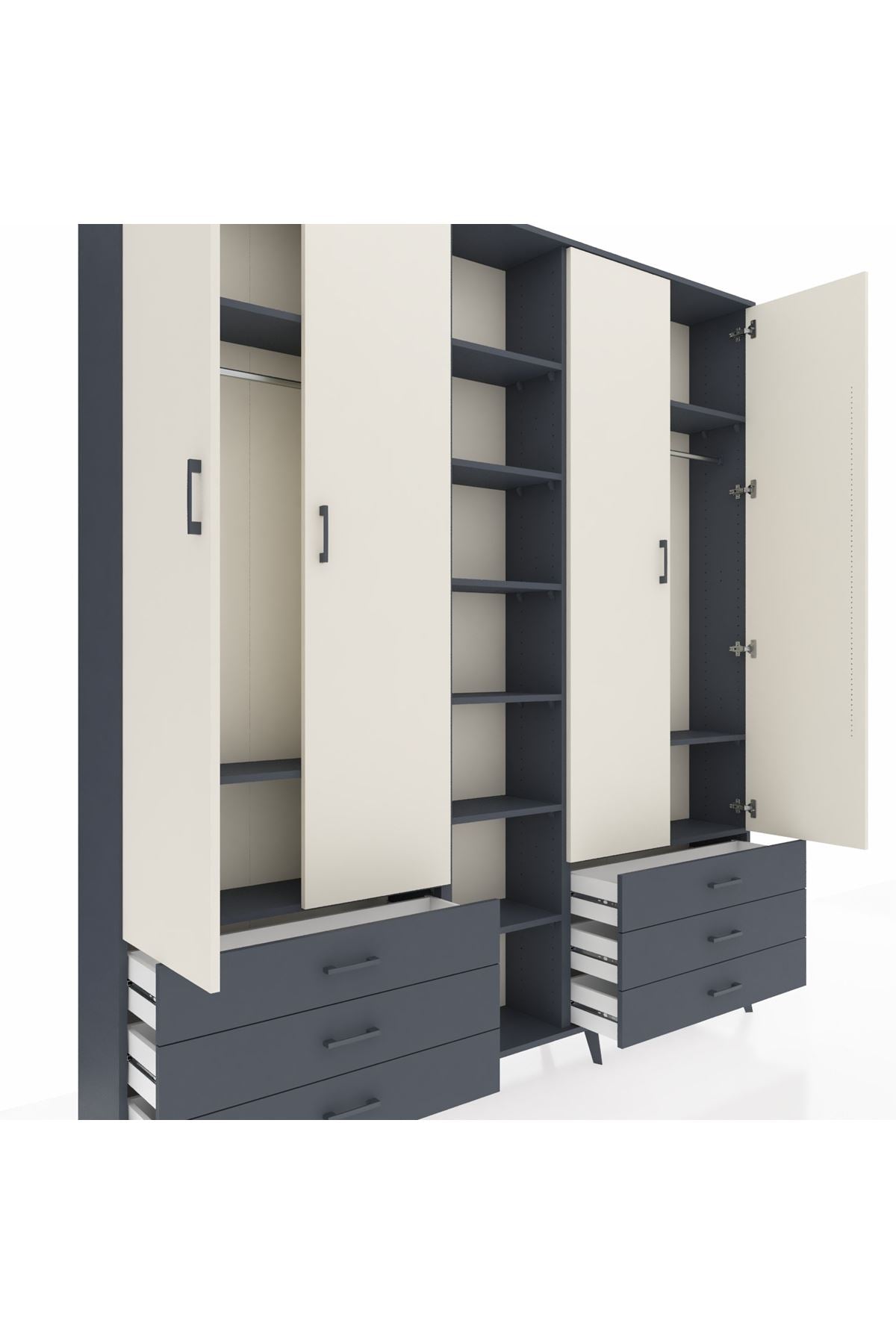 Arges Dolap 13 Raflı 6 Çekmeceli 2 Askılı 220x30x243 Antrasit-Aytaşı/Antrasit