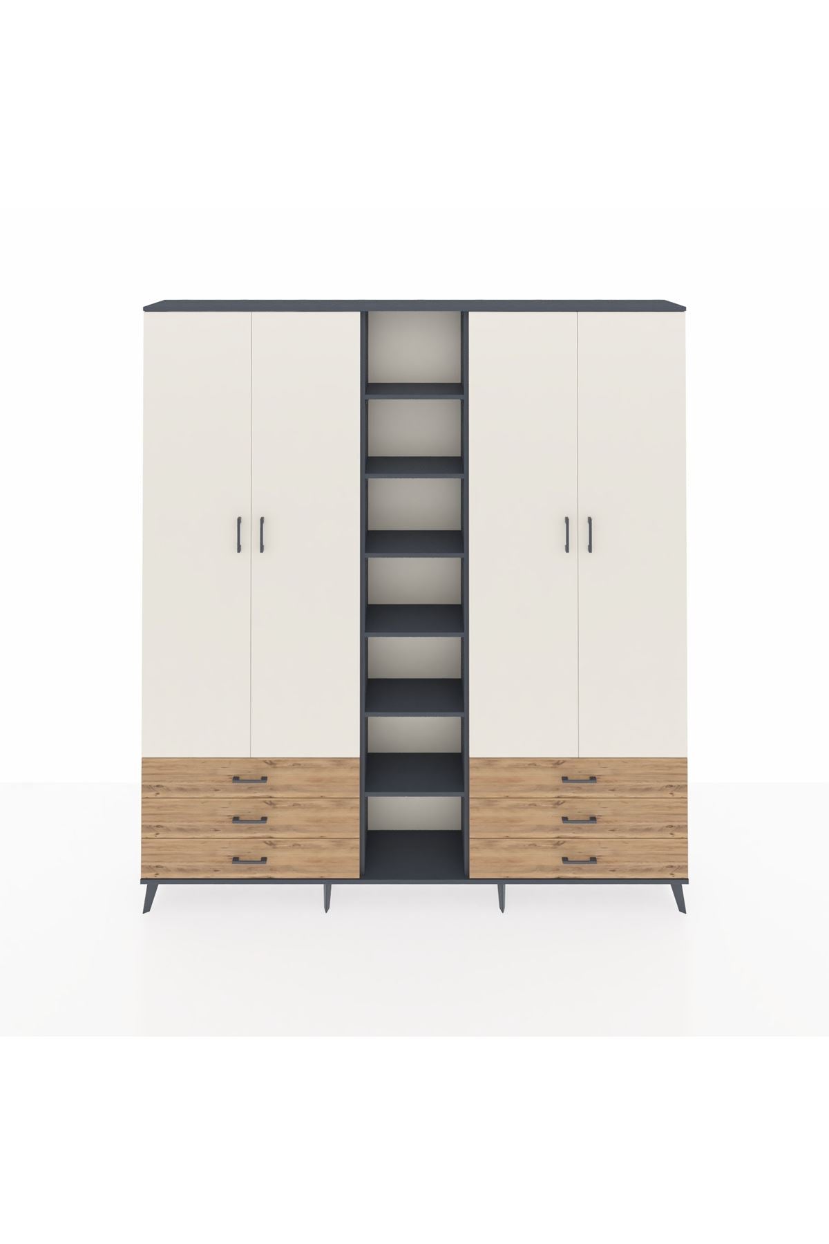 Arges Dolap 13 Raflı 6 Çekmeceli 2 Askılı 220x30x243 Antrasit-Aytaşı/Çam