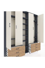 Arges Dolap 13 Raflı 6 Çekmeceli 2 Askılı 220x30x243 Antrasit-Aytaşı/Çam