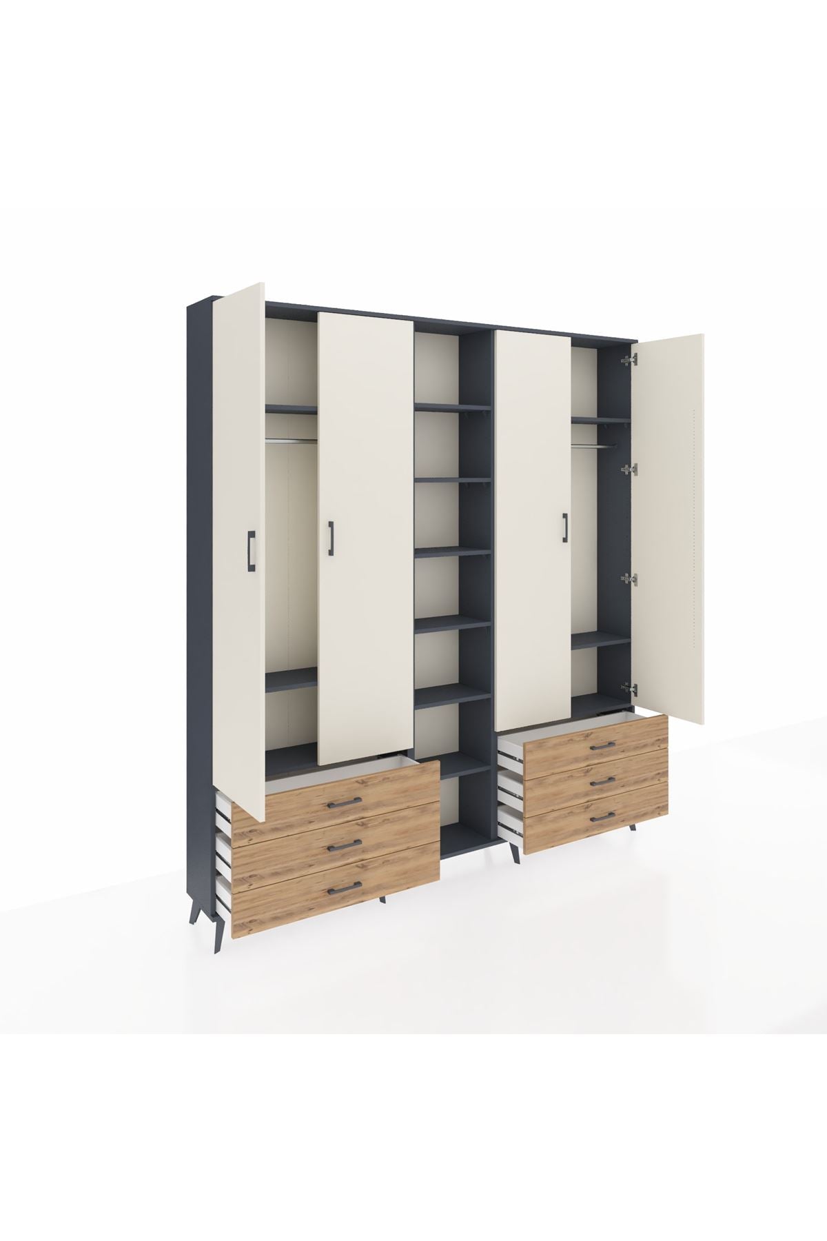 Arges Dolap 13 Raflı 6 Çekmeceli 2 Askılı 220x30x243 Antrasit-Aytaşı/Çam