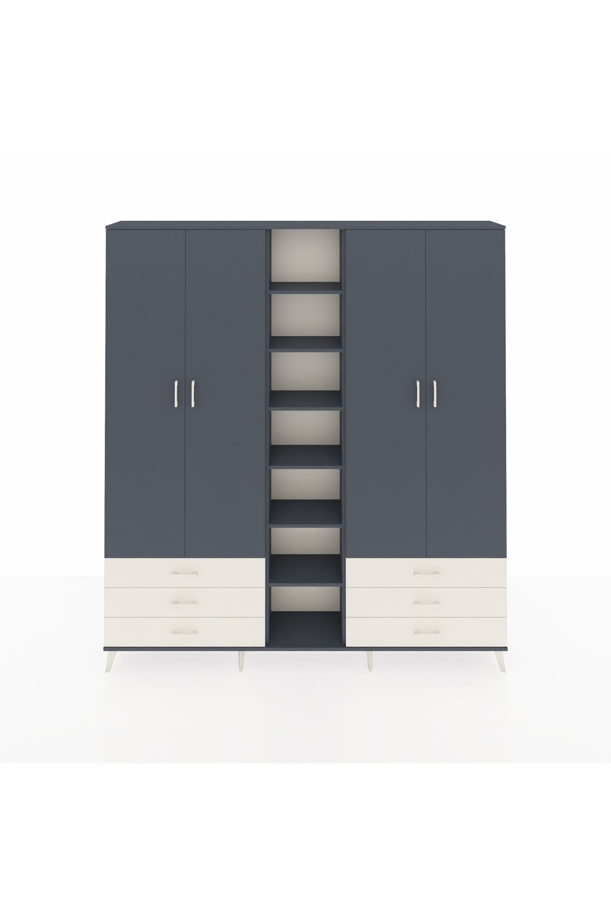 Arges Dolap 13 Raflı 6 Çekmeceli 2 Askılı 220x30x243 Antrasit-Antrasit/Aytaşı