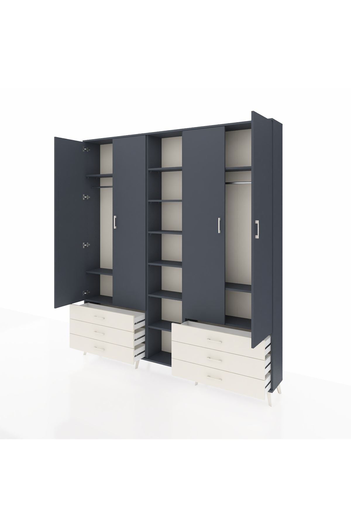 Arges Dolap 13 Raflı 6 Çekmeceli 2 Askılı 220x30x243 Antrasit-Antrasit/Aytaşı