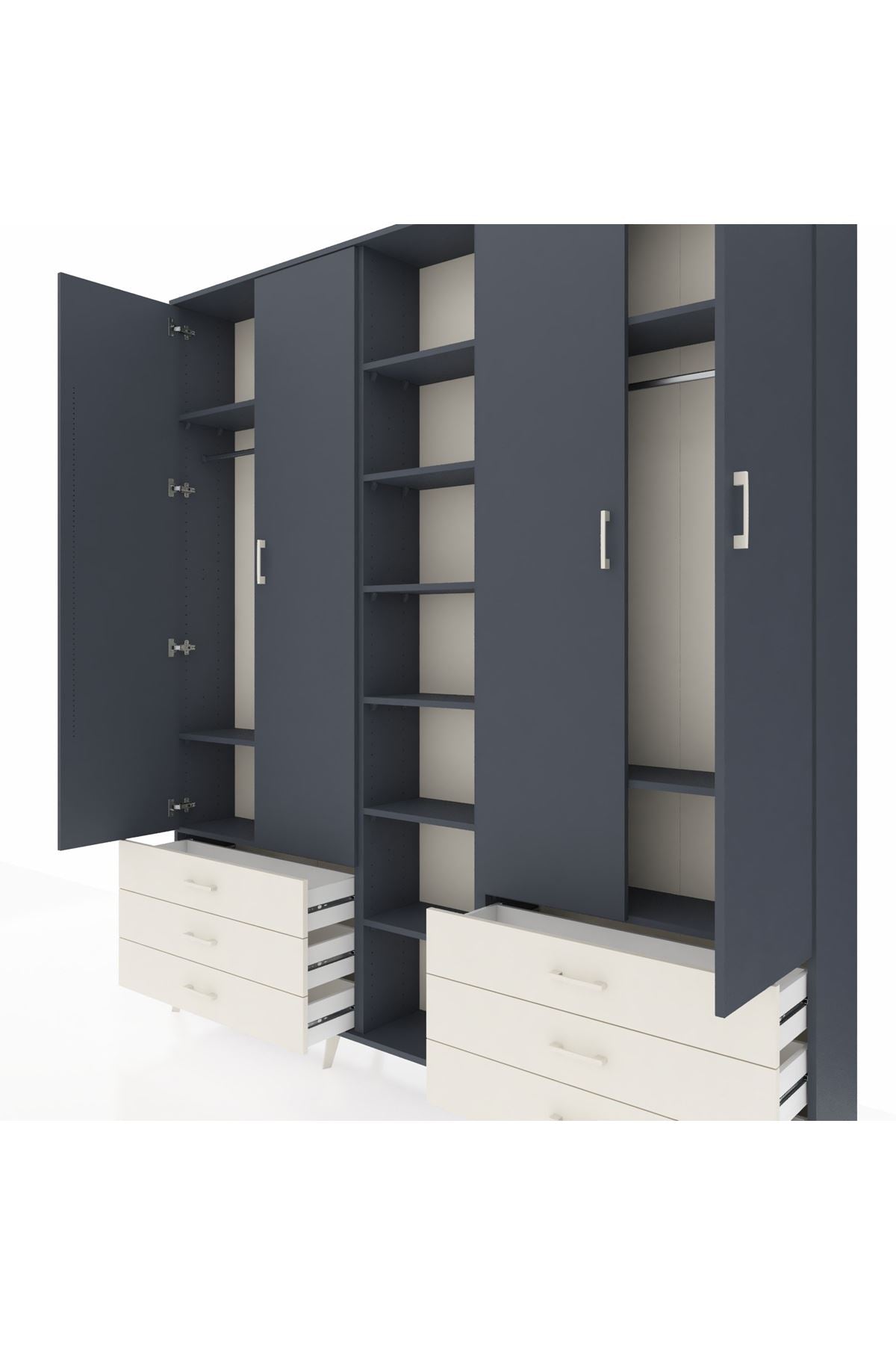 Arges Dolap 13 Raflı 6 Çekmeceli 2 Askılı 220x30x243 Antrasit-Antrasit/Aytaşı