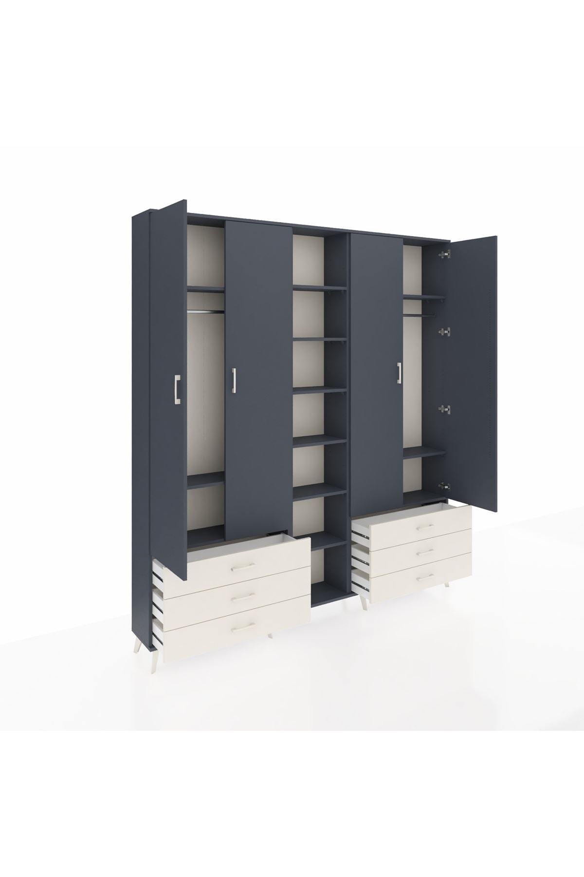 Arges Dolap 13 Raflı 6 Çekmeceli 2 Askılı 220x30x243 Antrasit-Antrasit/Aytaşı