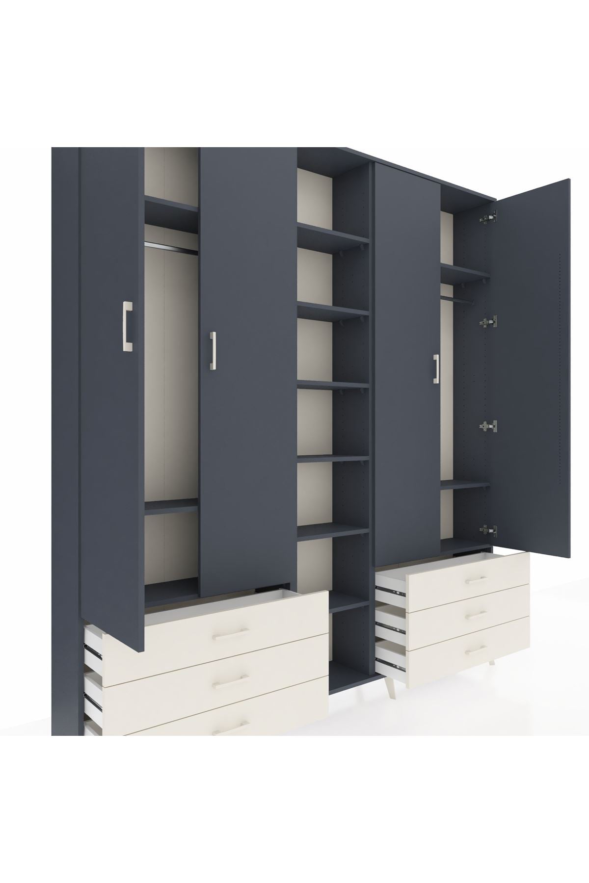 Arges Dolap 13 Raflı 6 Çekmeceli 2 Askılı 220x30x243 Antrasit-Antrasit/Aytaşı