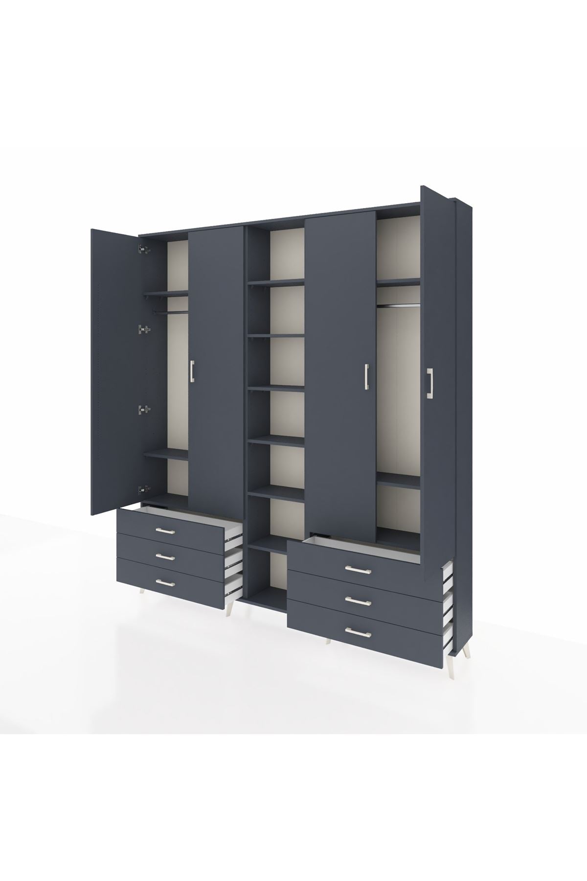 Arges Gardrop 13 Raflı 6 Çekmeceli 2 Askılı 220x30x243 Antrasit-Antrasit