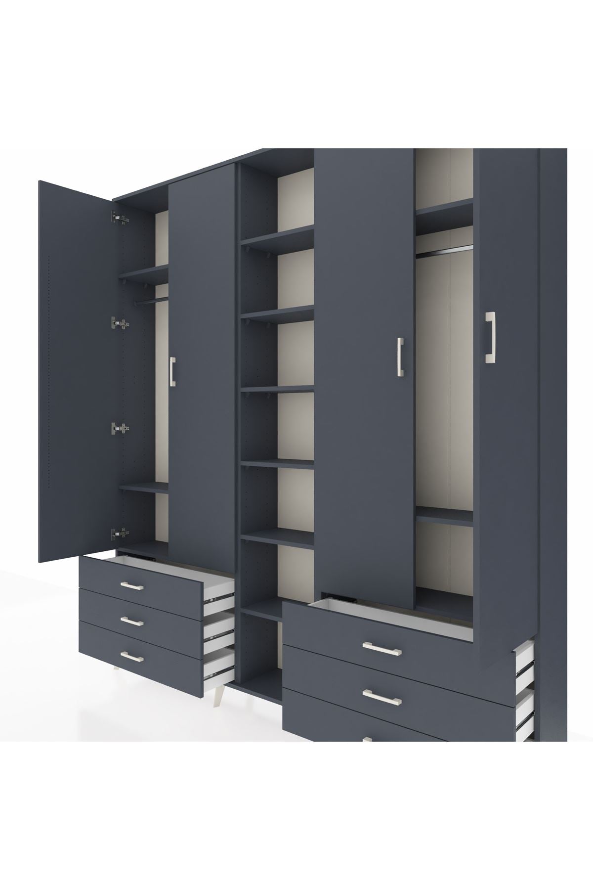 Arges Gardrop 13 Raflı 6 Çekmeceli 2 Askılı 220x30x243 Antrasit-Antrasit