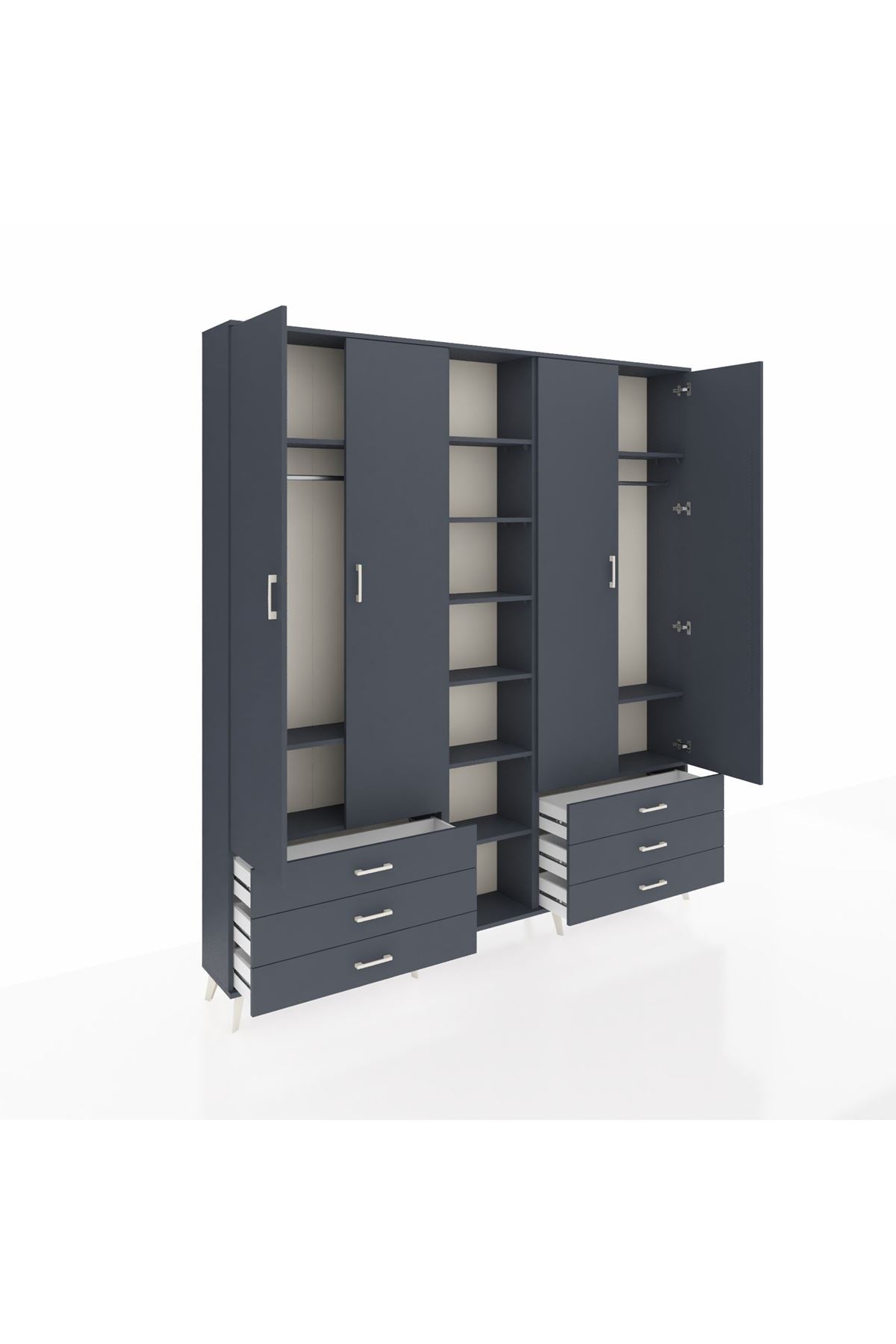 Arges Gardrop 13 Raflı 6 Çekmeceli 2 Askılı 220x30x243 Antrasit-Antrasit