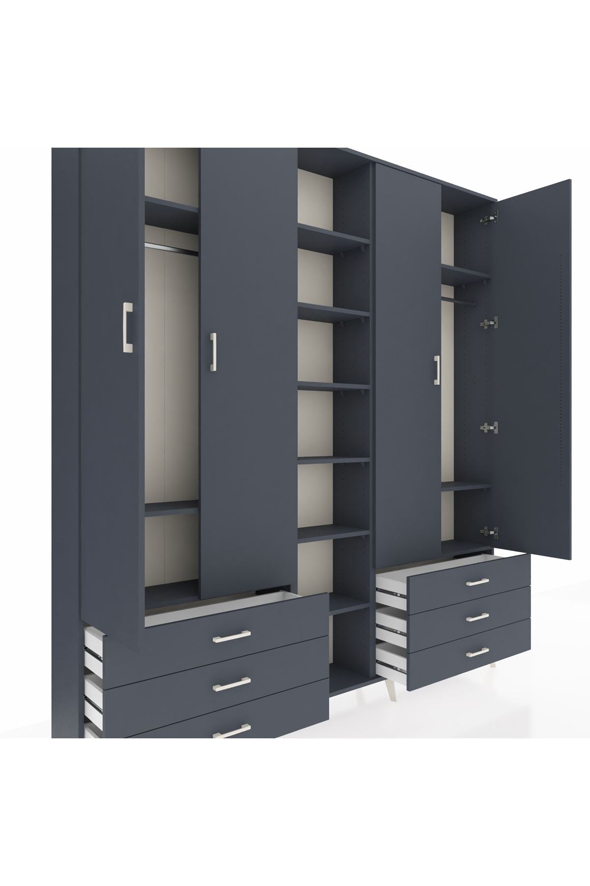 Arges Gardrop 13 Raflı 6 Çekmeceli 2 Askılı 220x30x243 Antrasit-Antrasit