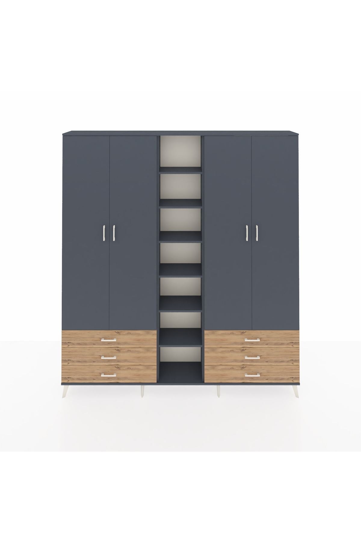 Arges Dolap 13 Raflı 6 Çekmeceli 2 Askılı 220x30x243 Antrasit-Antrasit/Çam