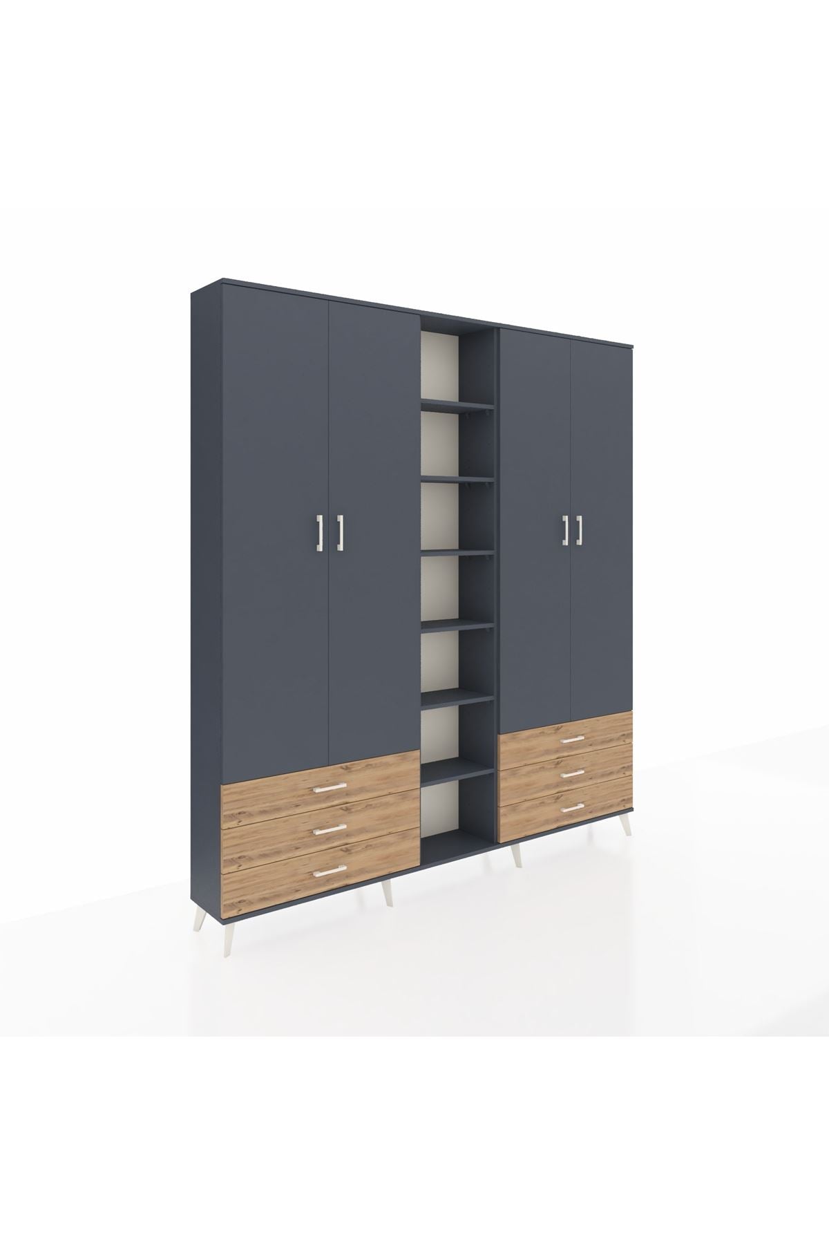 Arges Dolap 13 Raflı 6 Çekmeceli 2 Askılı 220x30x243 Antrasit-Antrasit/Çam