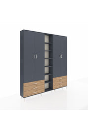 Arges Dolap 13 Raflı 6 Çekmeceli 2 Askılı 220x30x243 Antrasit-Antrasit/Çam