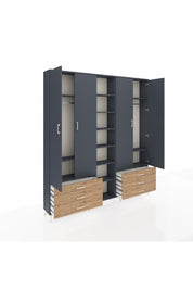 Arges Dolap 13 Raflı 6 Çekmeceli 2 Askılı 220x30x243 Antrasit-Antrasit/Çam