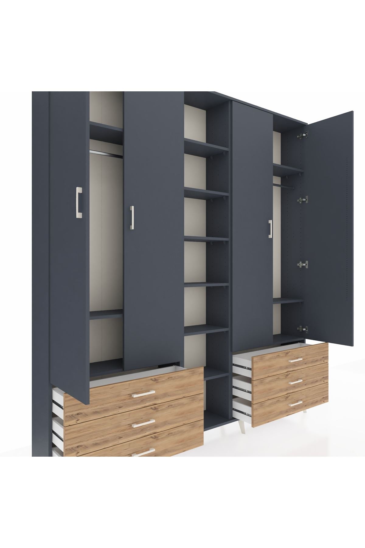 Arges Dolap 13 Raflı 6 Çekmeceli 2 Askılı 220x30x243 Antrasit-Antrasit/Çam