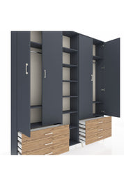 Arges Dolap 13 Raflı 6 Çekmeceli 2 Askılı 220x30x243 Antrasit-Antrasit/Çam