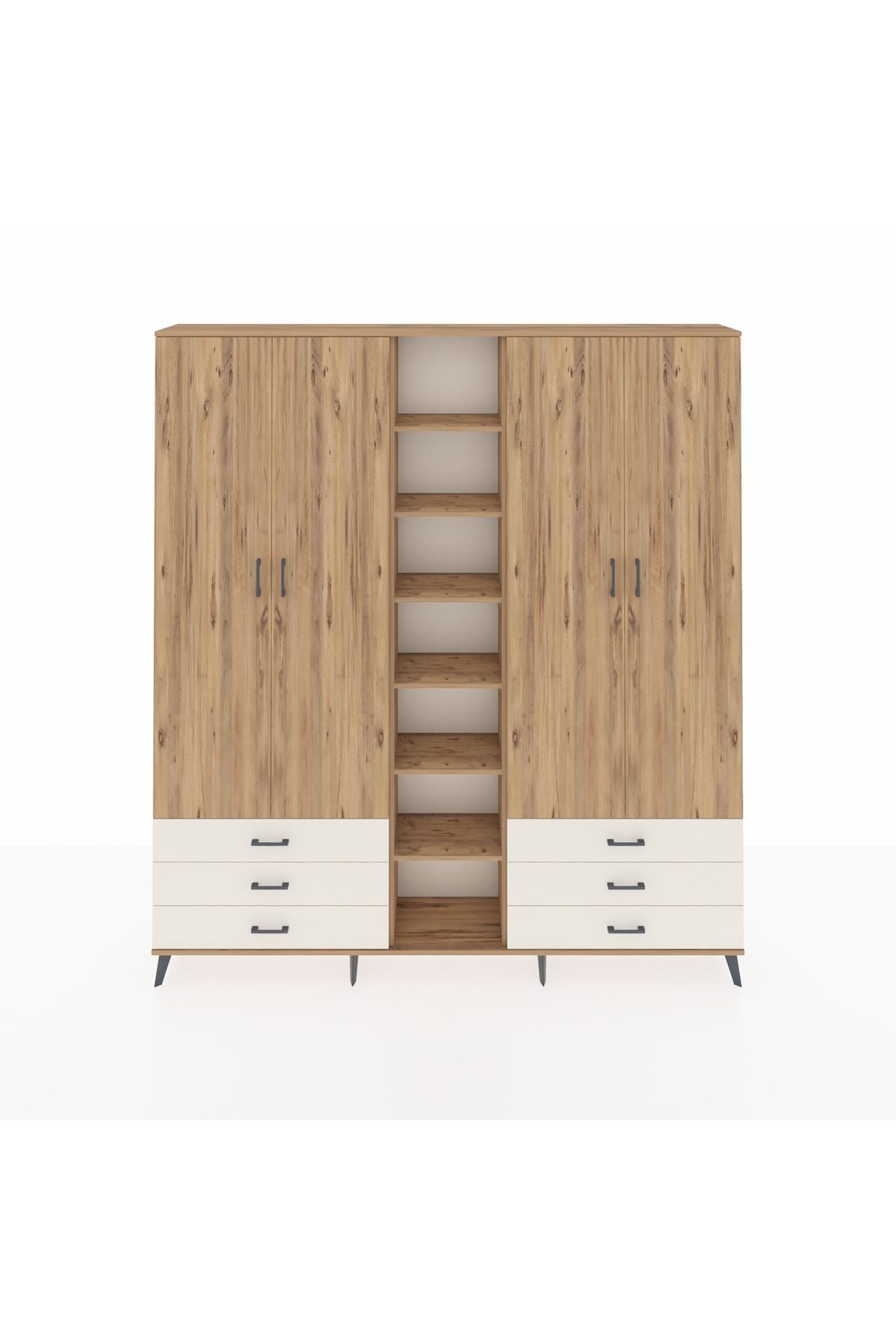 Arges Dolap 13 Raflı 6 Çekmeceli 2 Askılı 220x30x243 Çam-Çam/Aytaşı