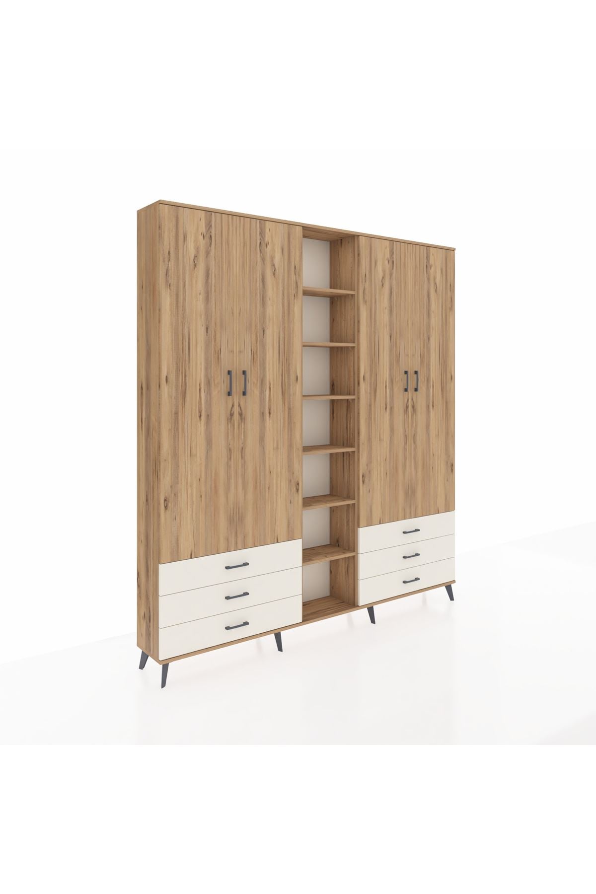 Arges Dolap 13 Raflı 6 Çekmeceli 2 Askılı 220x30x243 Çam-Çam/Aytaşı