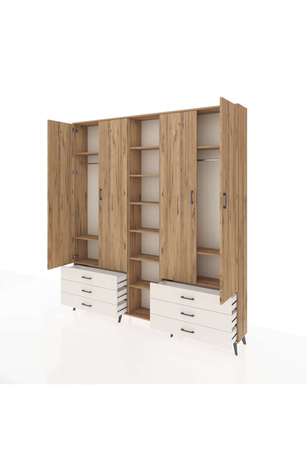 Arges Dolap 13 Raflı 6 Çekmeceli 2 Askılı 220x30x243 Çam-Çam/Aytaşı