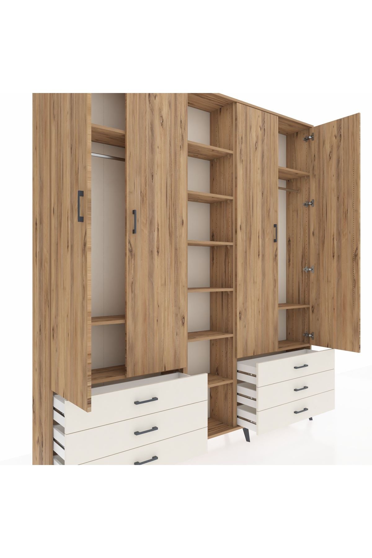 Arges Dolap 13 Raflı 6 Çekmeceli 2 Askılı 220x30x243 Çam-Çam/Aytaşı