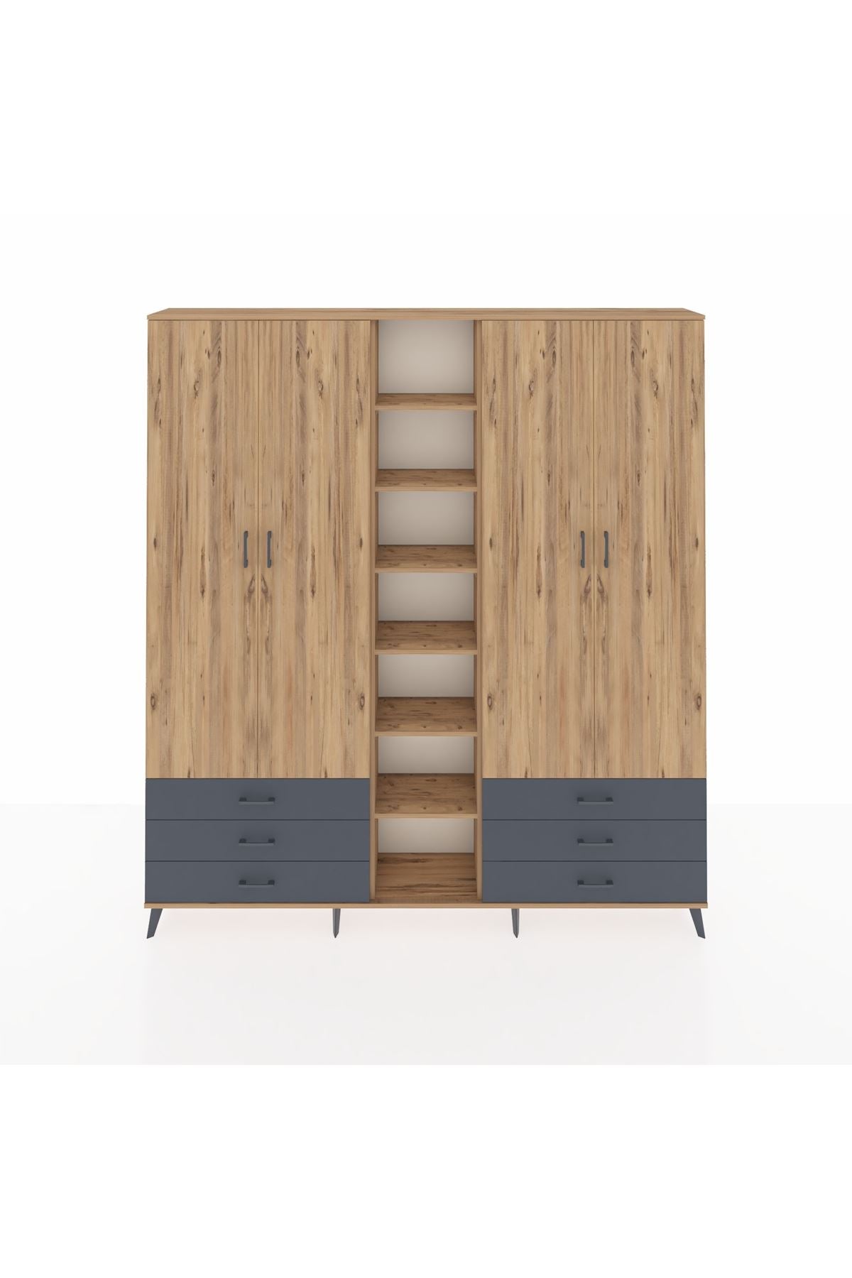 Arges Dolap 13 Raflı 6 Çekmeceli 2 Askılı 220x30x243 Çam-Çam/Antrasit