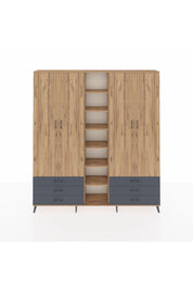 Arges Dolap 13 Raflı 6 Çekmeceli 2 Askılı 220x30x243 Çam-Çam/Antrasit