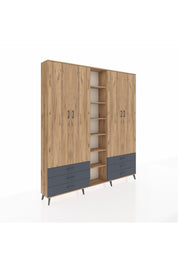 Arges Dolap 13 Raflı 6 Çekmeceli 2 Askılı 220x30x243 Çam-Çam/Antrasit