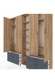 Arges Dolap 13 Raflı 6 Çekmeceli 2 Askılı 220x30x243 Çam-Çam/Antrasit