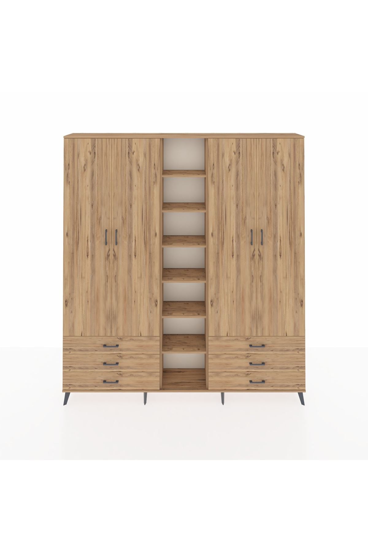 Arges Gardrop 13 Raflı 6 Çekmeceli 2 Askılı 220x30x243 Çam-Çam