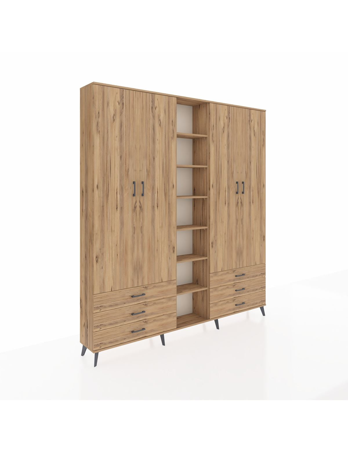 Arges Gardrop 13 Raflı 6 Çekmeceli 2 Askılı 220x30x243 Çam-Çam