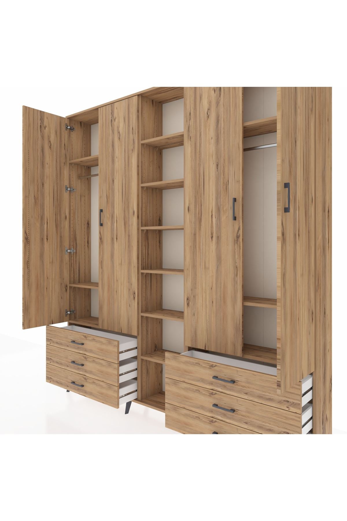 Arges Gardrop 13 Raflı 6 Çekmeceli 2 Askılı 220x30x243 Çam-Çam