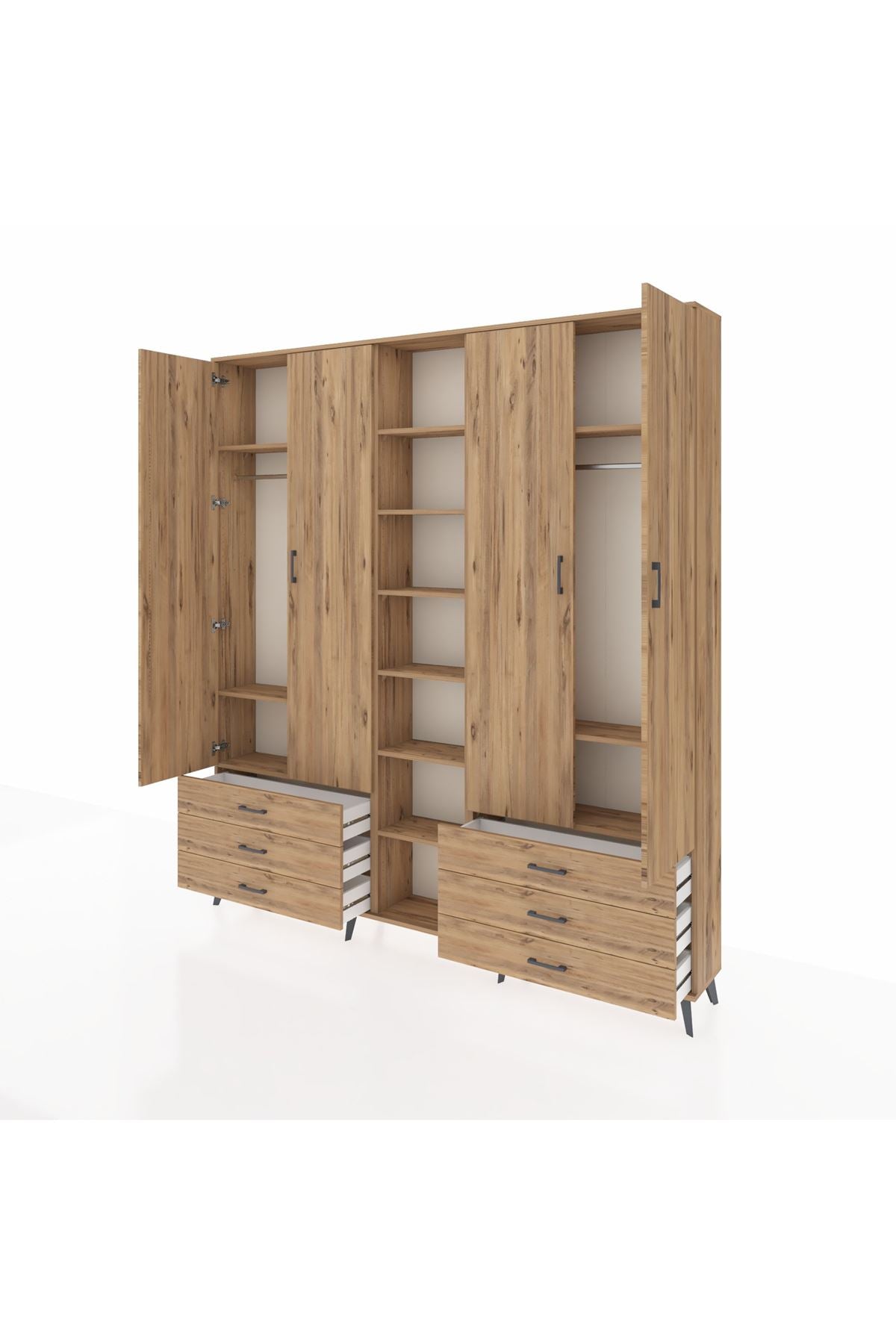 Arges Gardrop 13 Raflı 6 Çekmeceli 2 Askılı 220x30x243 Çam-Çam