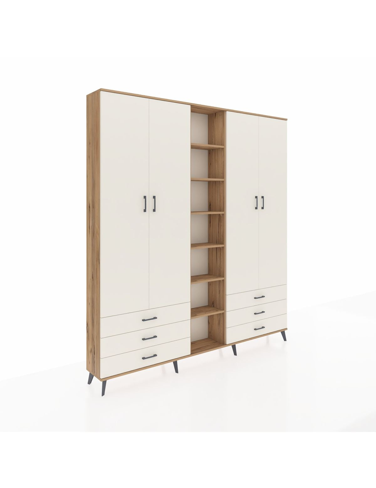 Arges Gardrop 13 Raflı 6 Çekmeceli 2 Askılı 220x30x243 Çam-Aytaşı