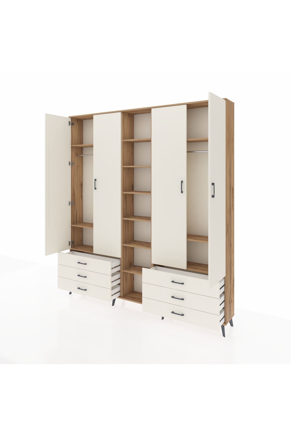 Arges Gardrop 13 Raflı 6 Çekmeceli 2 Askılı 220x30x243 Çam-Aytaşı