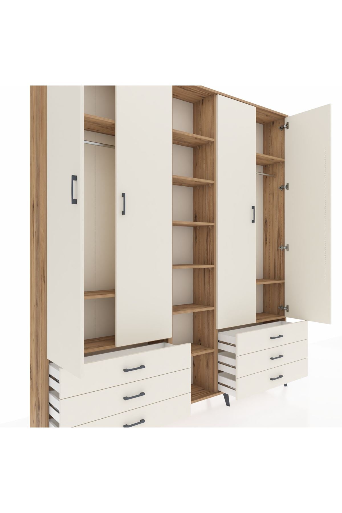 Arges Gardrop 13 Raflı 6 Çekmeceli 2 Askılı 220x30x243 Çam-Aytaşı