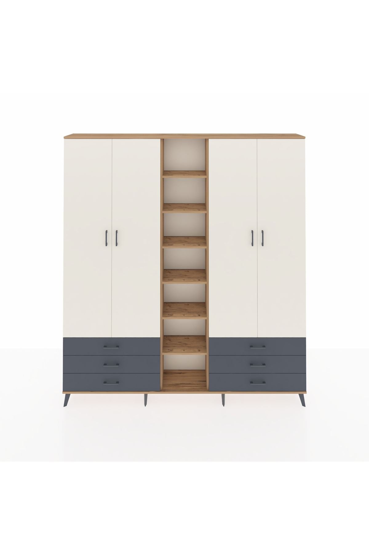 Arges Dolap 13 Raflı 6 Çekmeceli 2 Askılı 220x30x243 Çam-Aytaşı/Antrasit