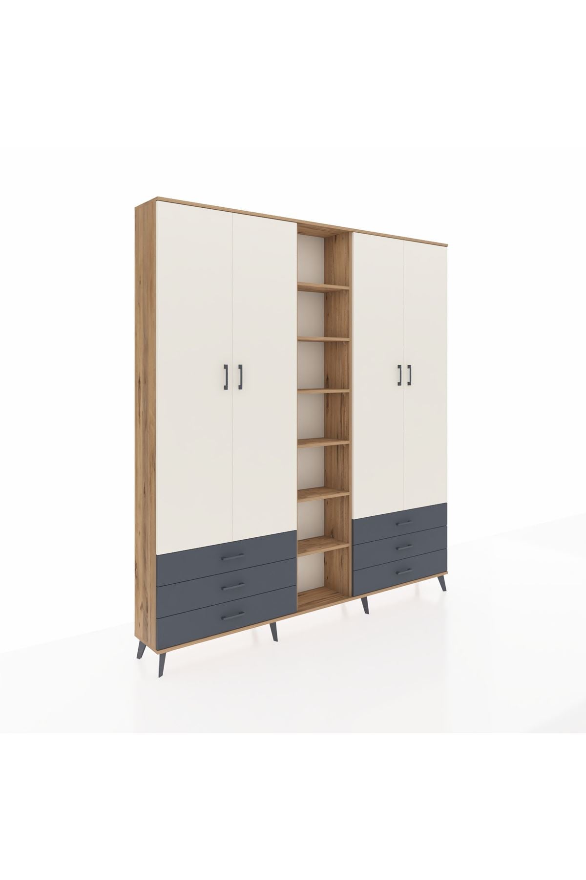 Arges Dolap 13 Raflı 6 Çekmeceli 2 Askılı 220x30x243 Çam-Aytaşı/Antrasit