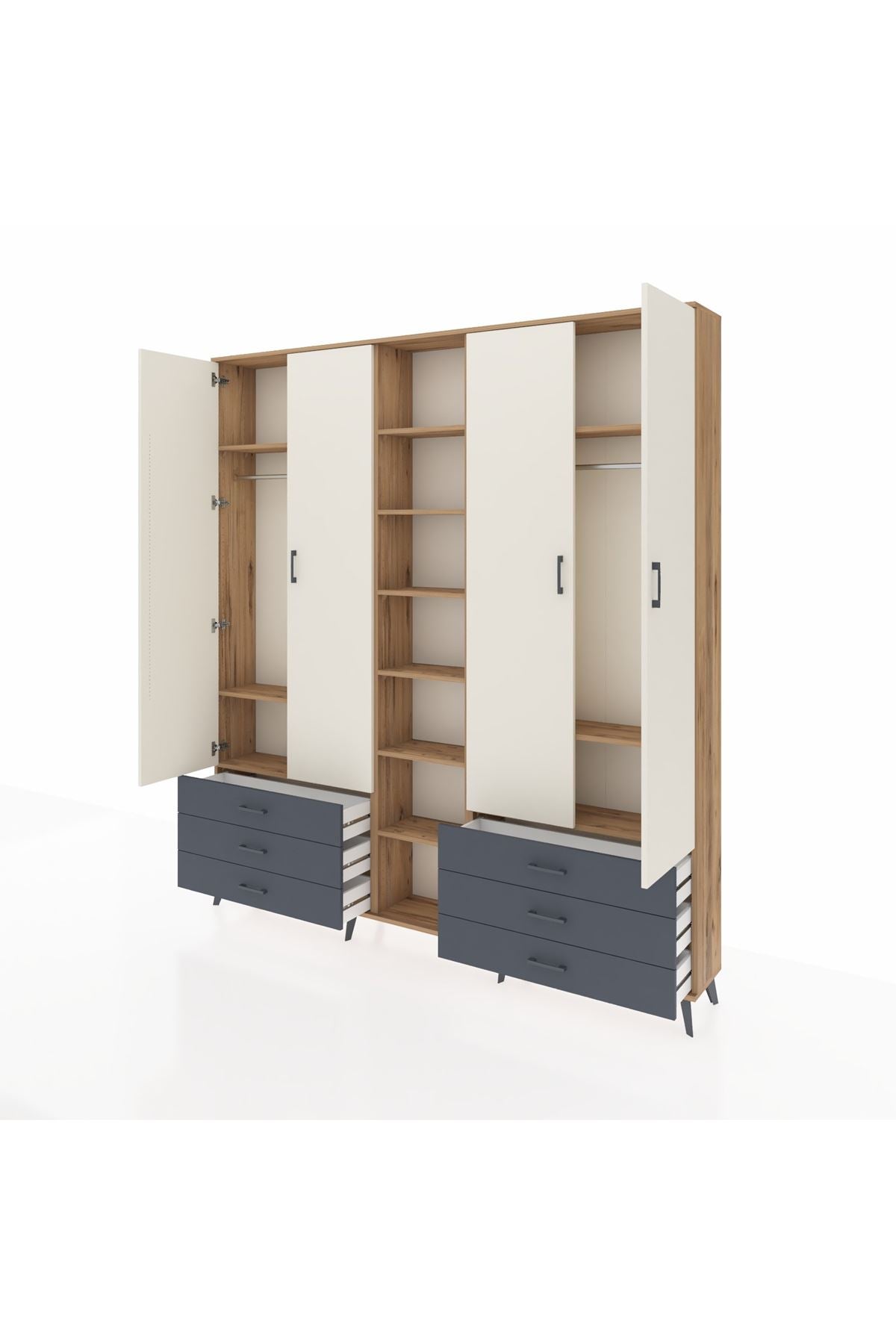 Arges Dolap 13 Raflı 6 Çekmeceli 2 Askılı 220x30x243 Çam-Aytaşı/Antrasit