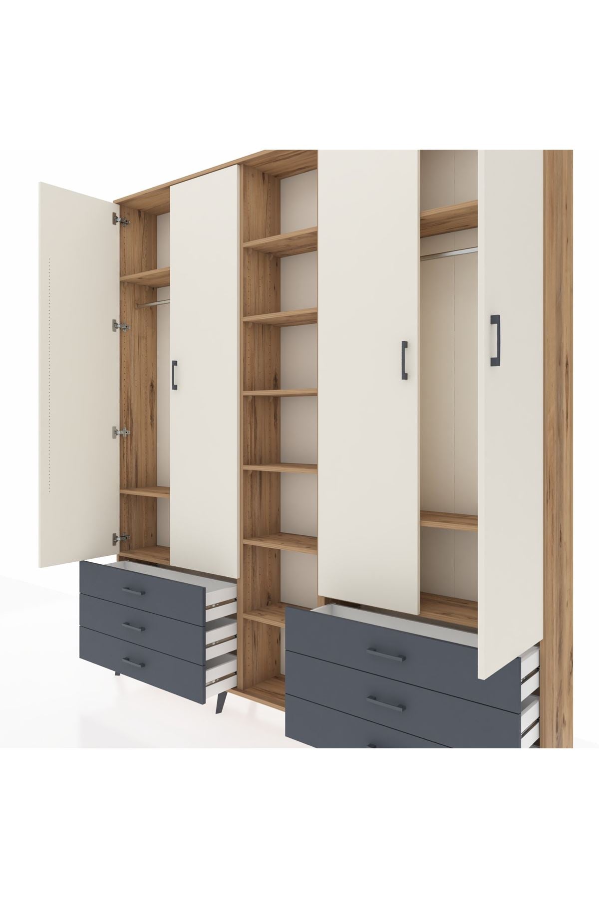 Arges Dolap 13 Raflı 6 Çekmeceli 2 Askılı 220x30x243 Çam-Aytaşı/Antrasit