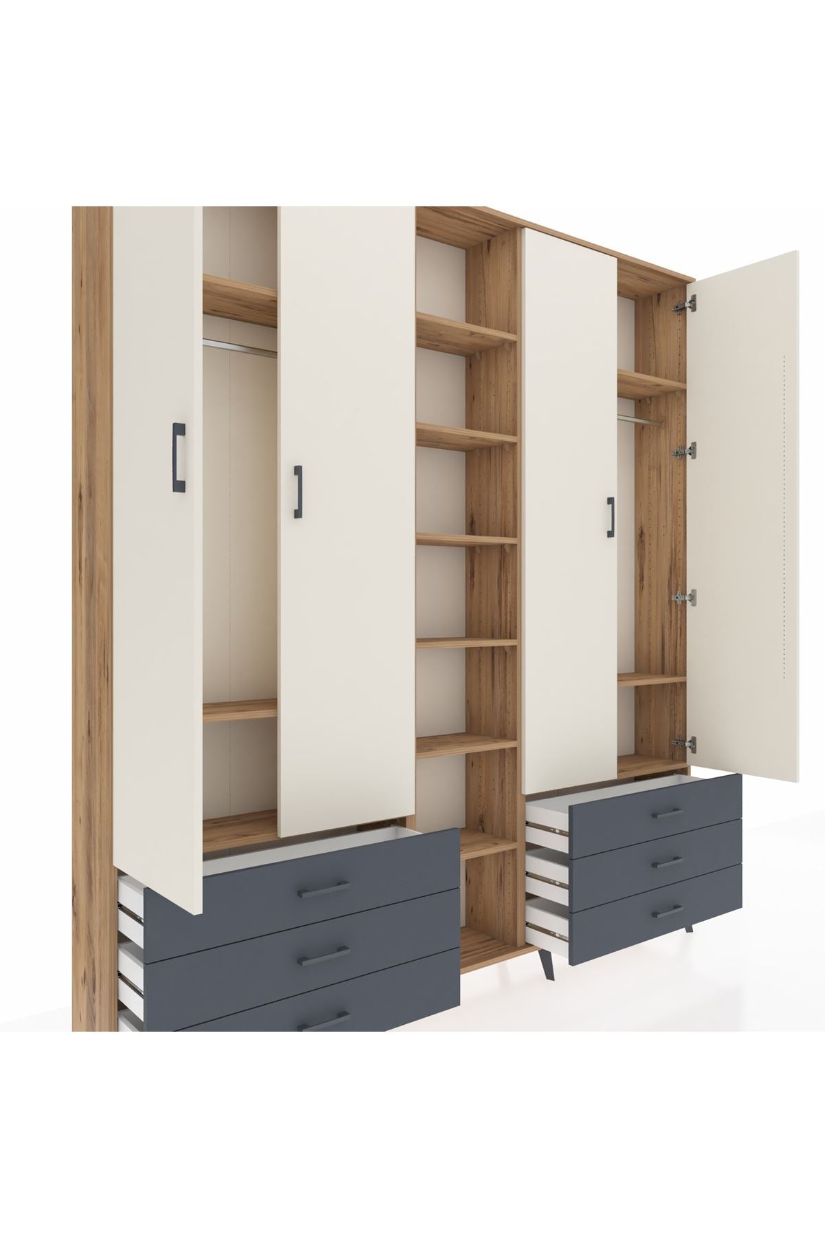 Arges Dolap 13 Raflı 6 Çekmeceli 2 Askılı 220x30x243 Çam-Aytaşı/Antrasit