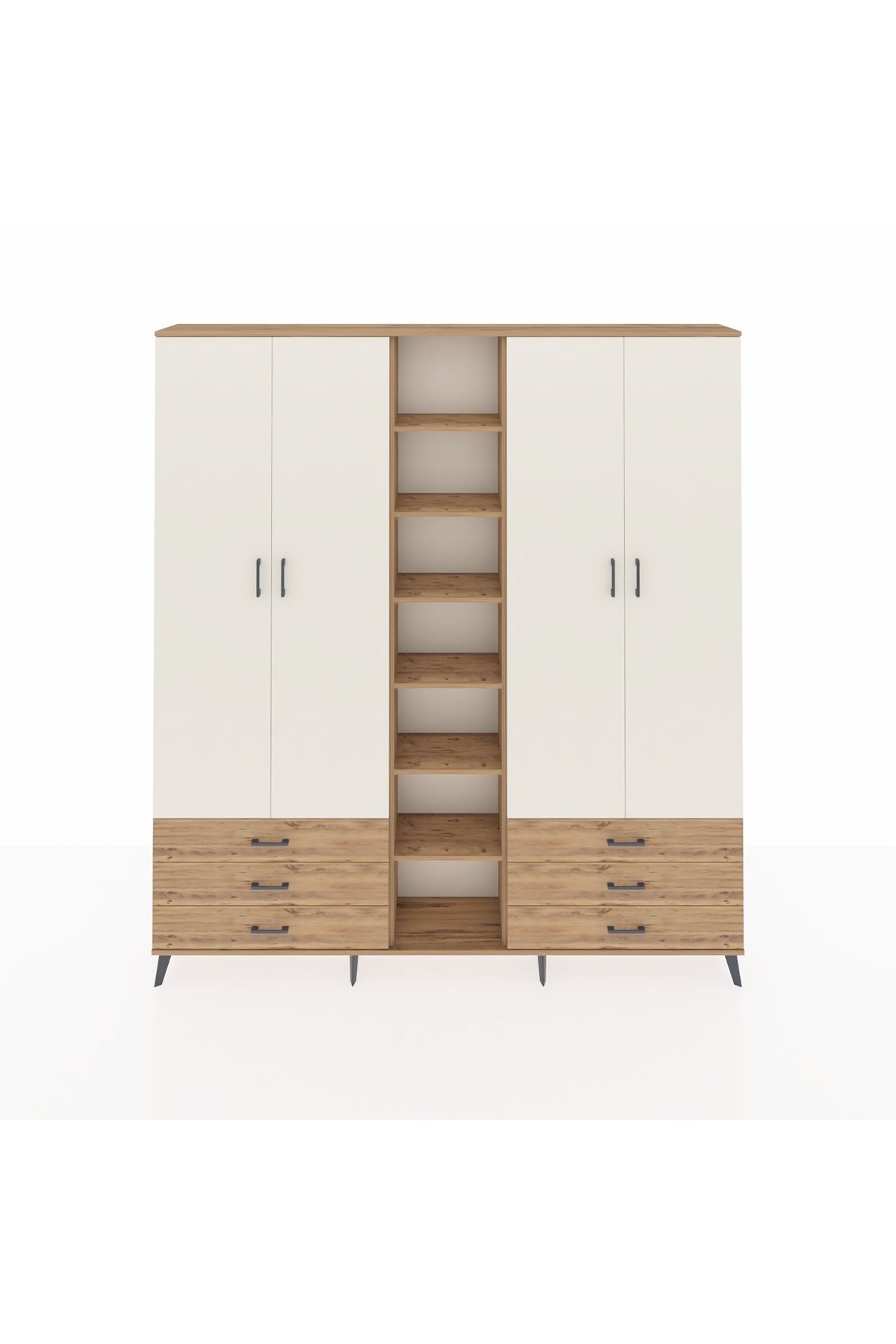 Arges Dolap 13 Raflı 6 Çekmeceli 2 Askılı 220x30x243 Çam-Aytaşı/Çam