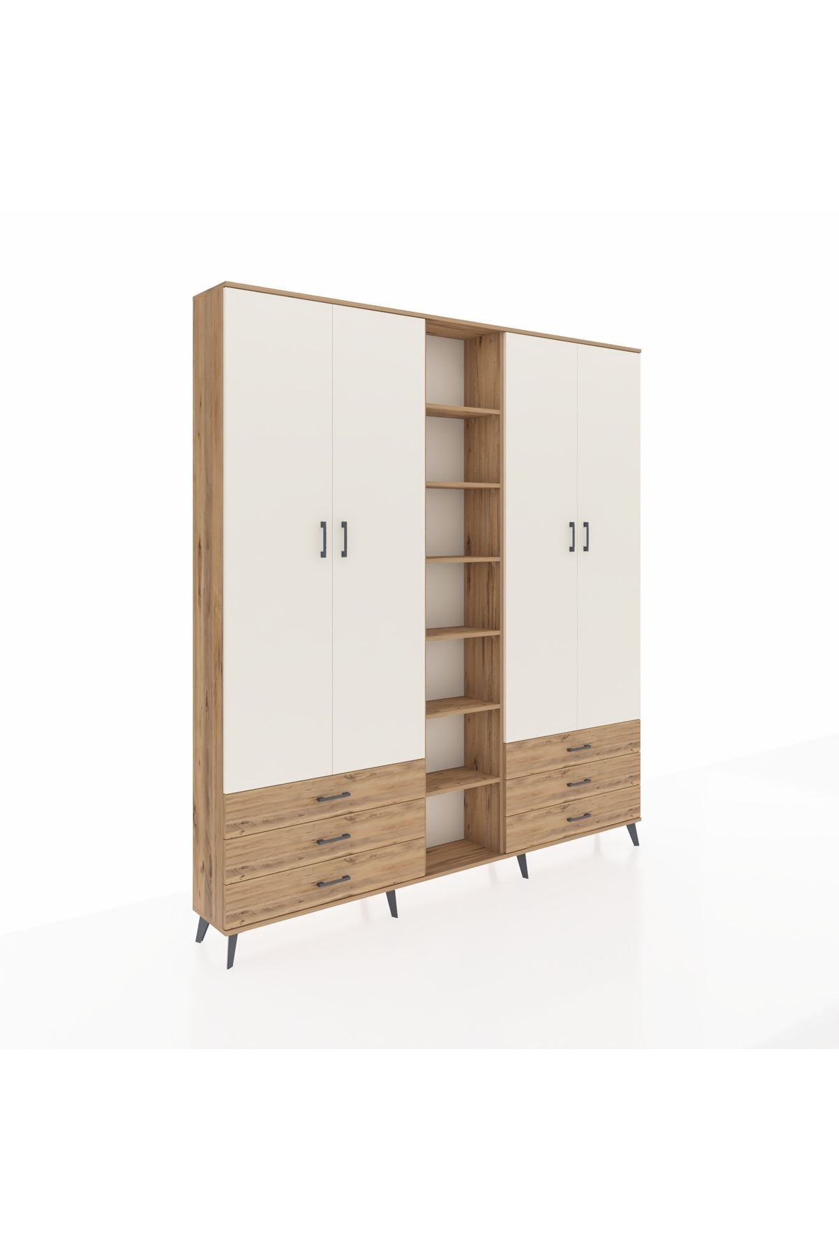 Arges Dolap 13 Raflı 6 Çekmeceli 2 Askılı 220x30x243 Çam-Aytaşı/Çam