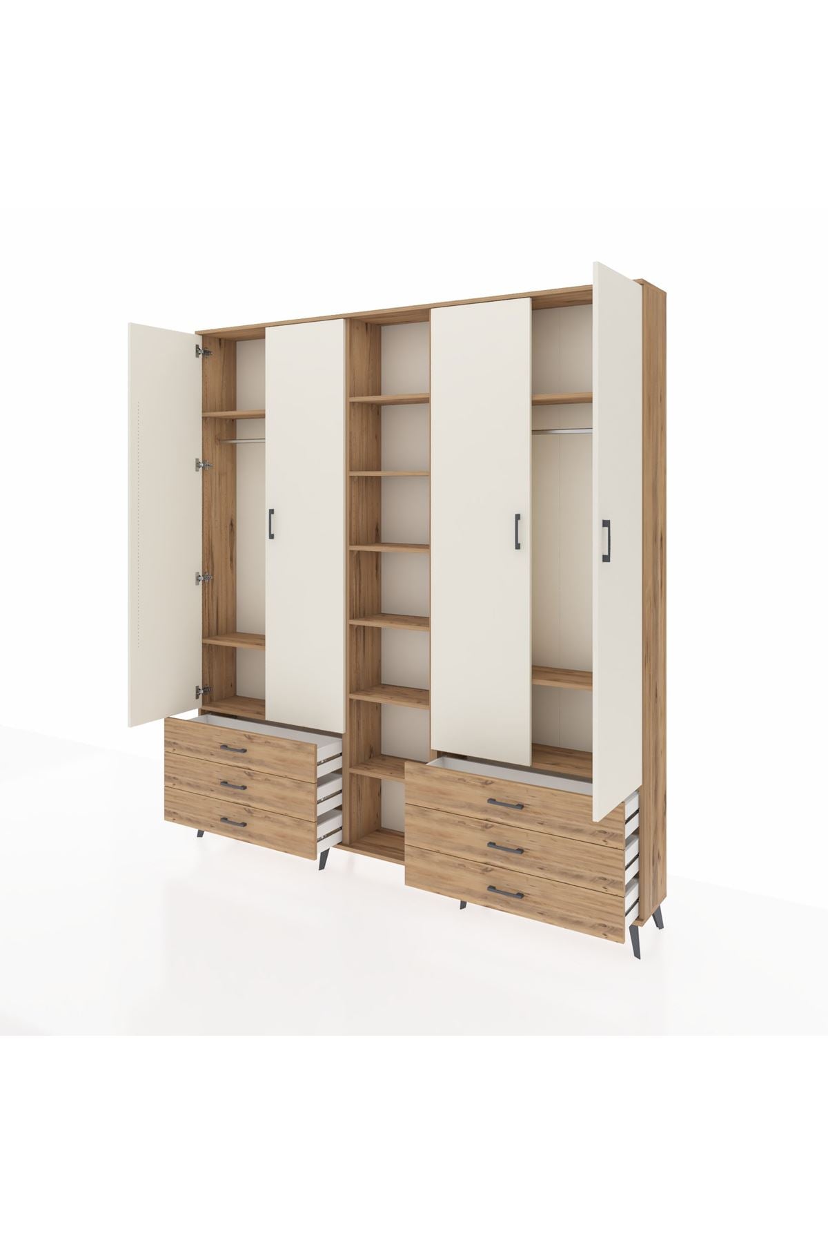 Arges Dolap 13 Raflı 6 Çekmeceli 2 Askılı 220x30x243 Çam-Aytaşı/Çam