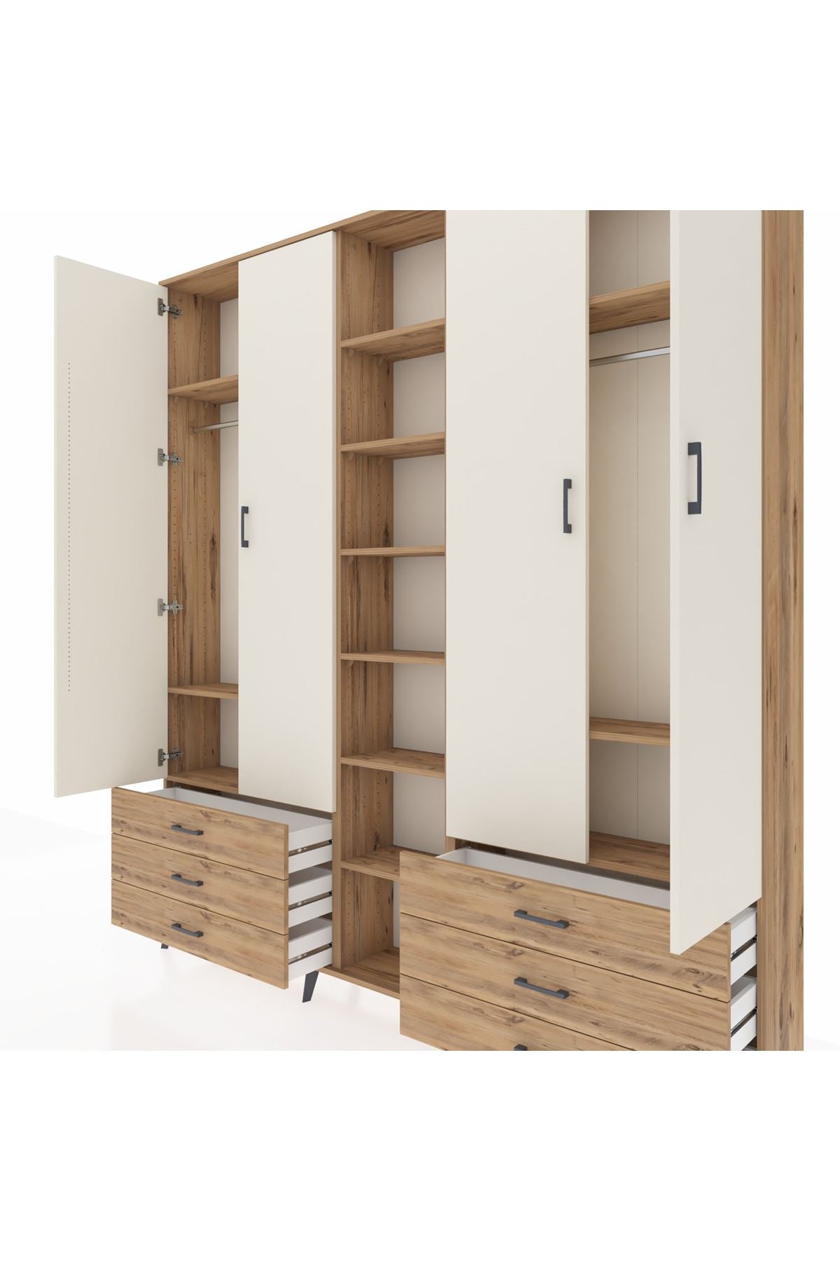 Arges Dolap 13 Raflı 6 Çekmeceli 2 Askılı 220x30x243 Çam-Aytaşı/Çam