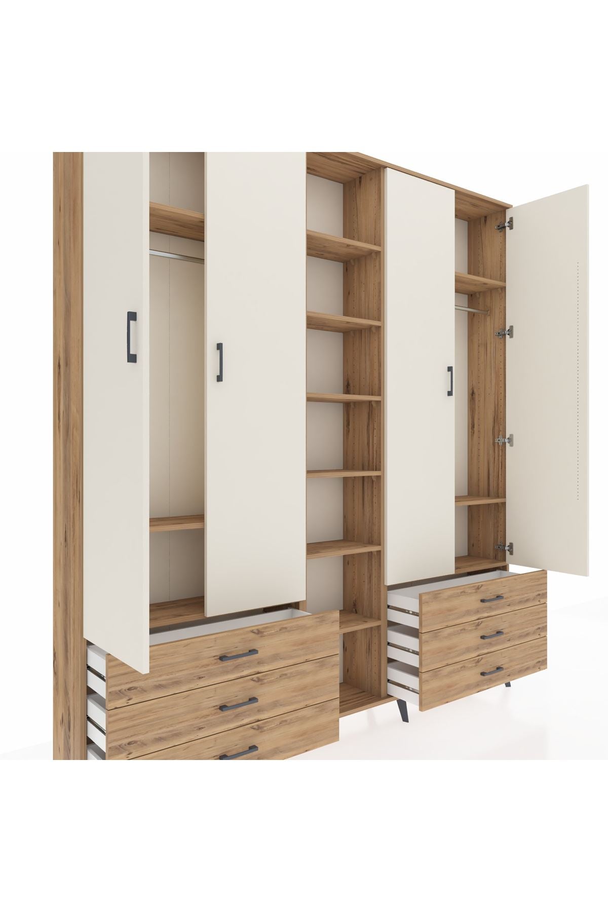 Arges Dolap 13 Raflı 6 Çekmeceli 2 Askılı 220x30x243 Çam-Aytaşı/Çam