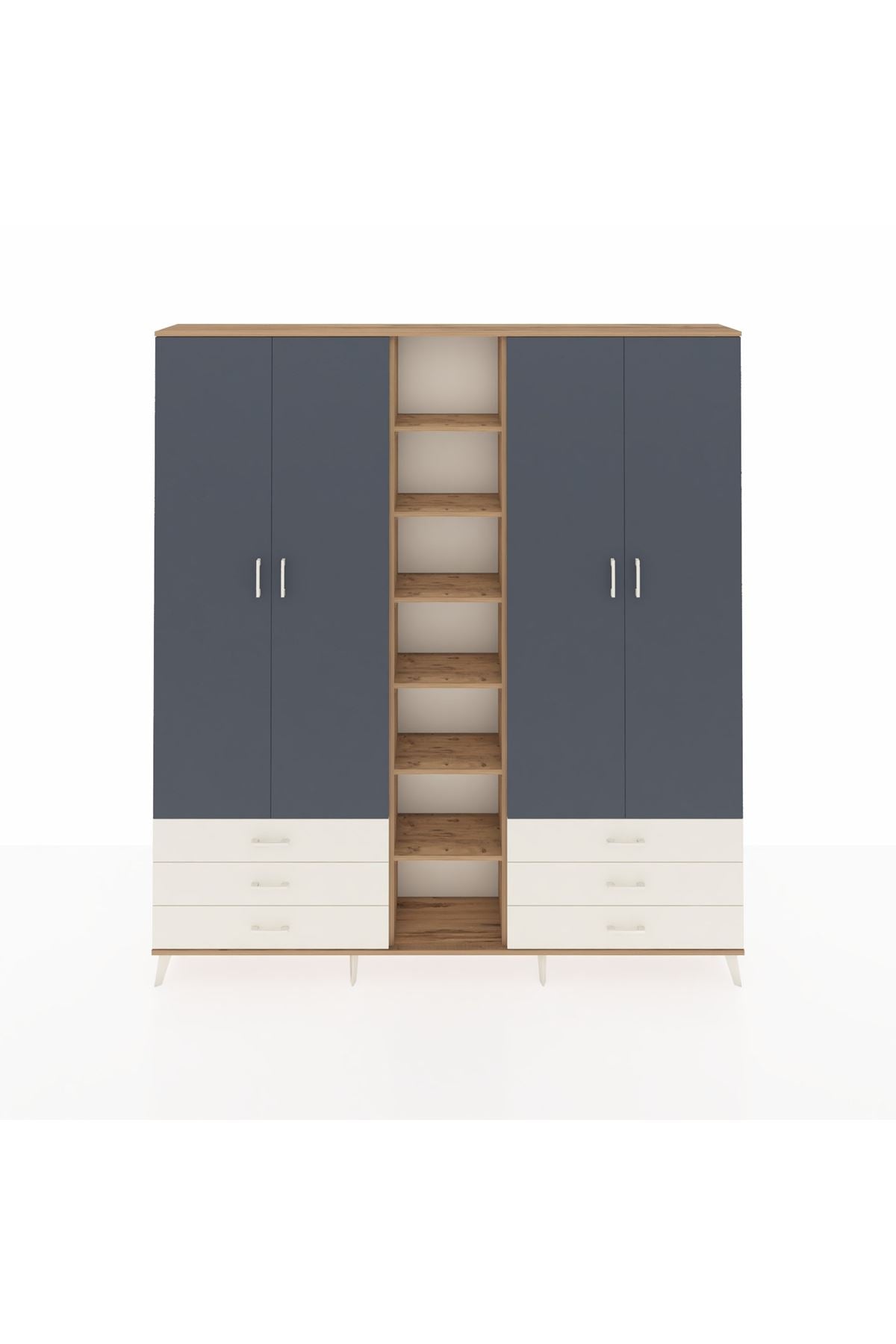 Arges Dolap 13 Raflı 6 Çekmeceli 2 Askılı 220x30x243 Çam-Antrasit/Aytaşı