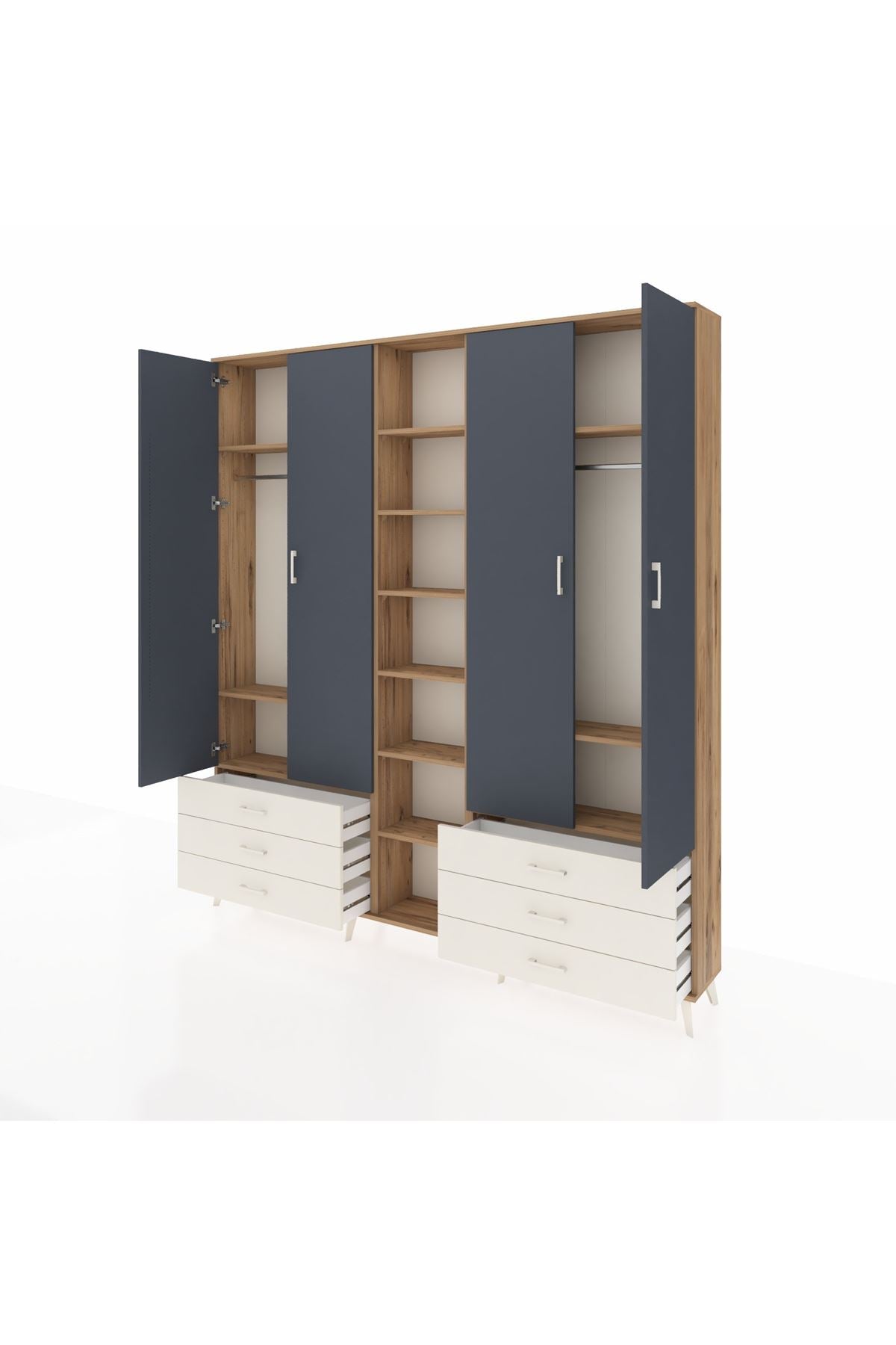 Arges Dolap 13 Raflı 6 Çekmeceli 2 Askılı 220x30x243 Çam-Antrasit/Aytaşı